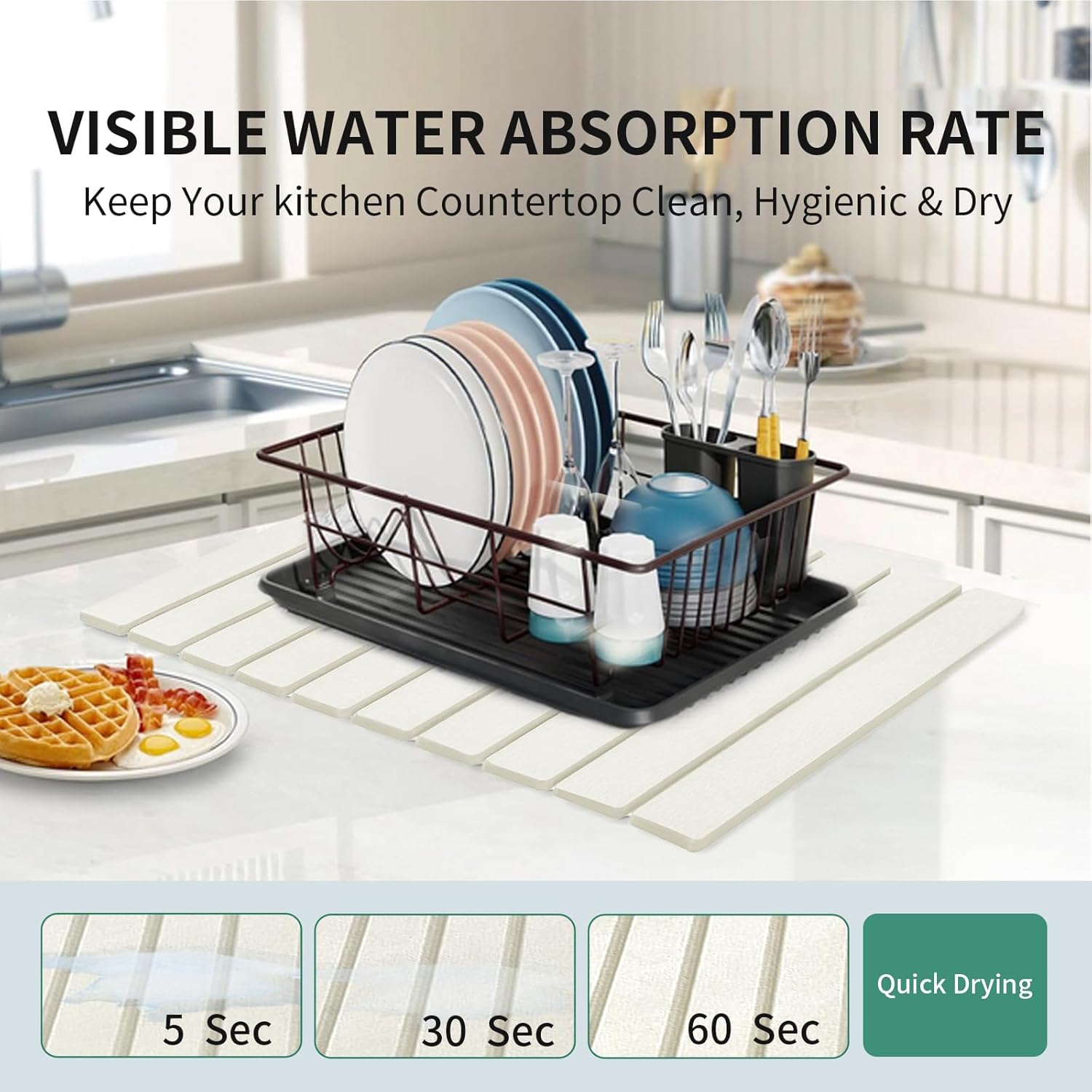 Stone Drying Mat for Kitchen Counter, Collapsible Dish Drying Mat, Fast Drying Diatomaceous Earth Dish Drying Mats, Water Absorbent Diatomite Kitchen Mat (white, medium) - Homesidy.com