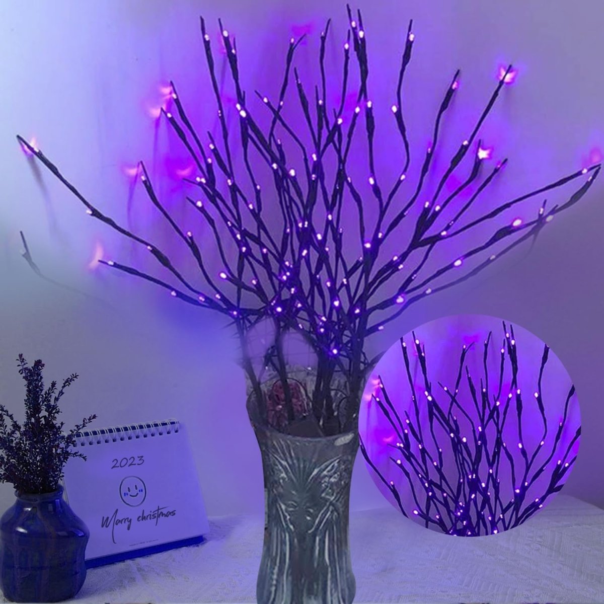 DK177 2 Pack Led Branch Light Battery Operated Lighted Branch Vase Filler Willow Tree Artificial Little Twig Power Brown 30 Inch 20 LED for Home Romantic Decoration, Warm White - Homesidy.com