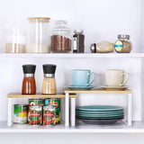 NEX Bamboo Kitchen Cabinet and Counter Shelf Organizer, Stackable &amp; Expandable, Set of 4, White and Natural - Homesidy.com