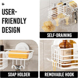 LEVERLOC Shower Caddy Suction Cup, 2 Pack Shower Shelves for Inside Shower with Hooks &amp; Soap Holder, NO - Drilling Bathroom Shower Organizer, Rustproof Meatl Shower Holder Storage, Black - Homesidy.com