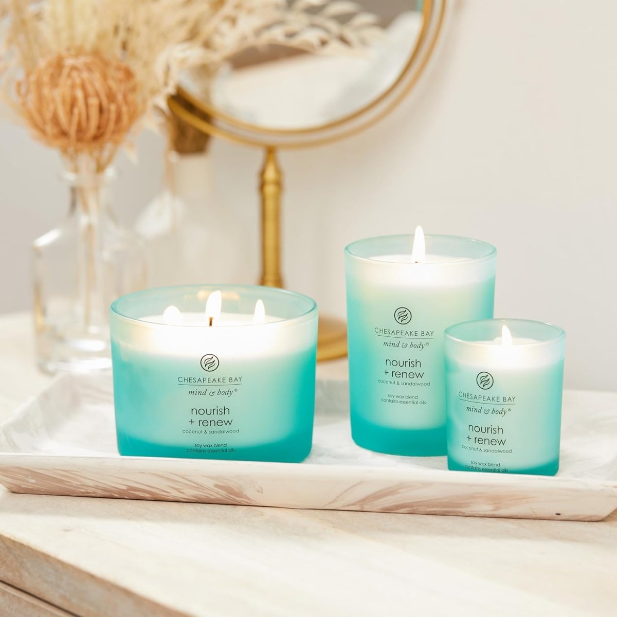 Chesapeake Bay Candle Mind &amp; Body 3 - Wick Coffee Table Jar Candle, Nourish Renew (Coconut &amp; Sandalwood) - Homesidy.com