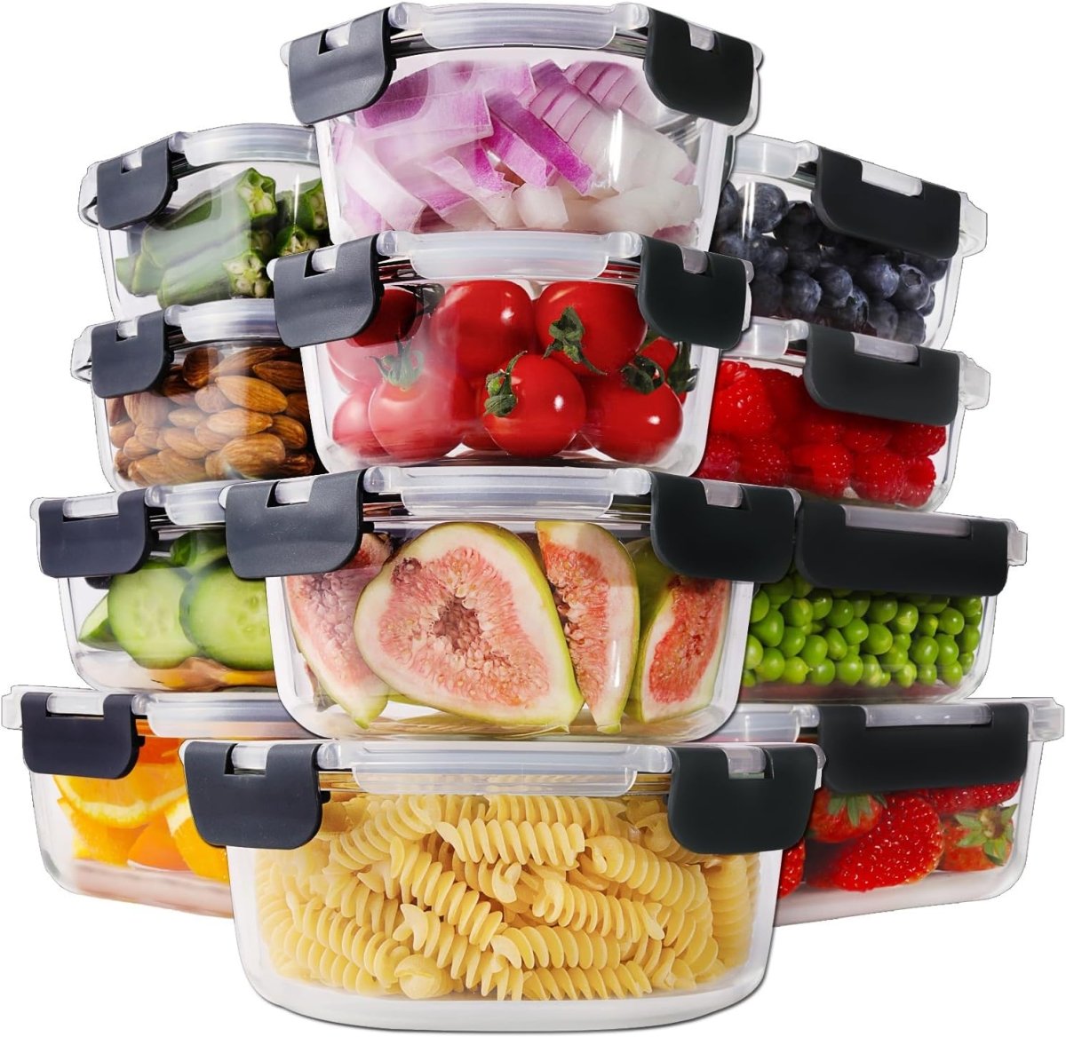 HOMBERKING 24pc Borosilicate Glass Food Storage Containers with Lids, Glass Meal Prep Containers with Leak Proof Snap Lock Lids, Airtight Bento Lunch Boxes, Kitchen Storage (12 lids &amp; 12 Containers) - Homesidy.com