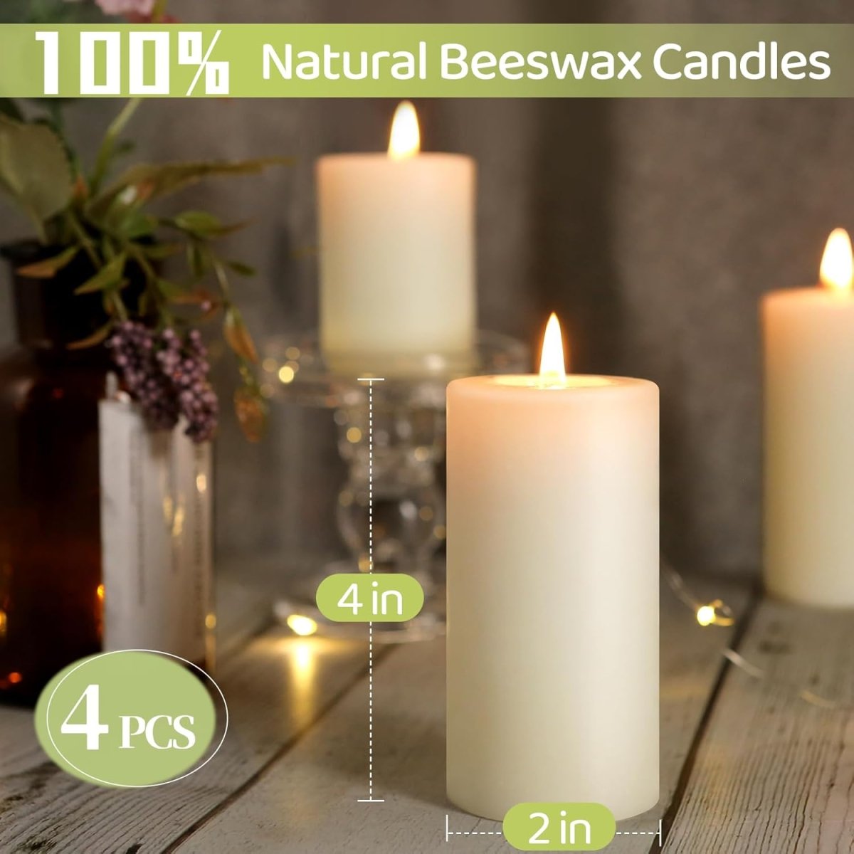 Natural Beeswax Pillar Candles,100% Pure Beeswax Candles - 258 Hours Long Burning,Off - White Unscented Bees Wax Candles for Home,Prayer,Dripless Smokeless Organic Pillar Candles Bulk - 2x4in - 6 Pack - Homesidy.com