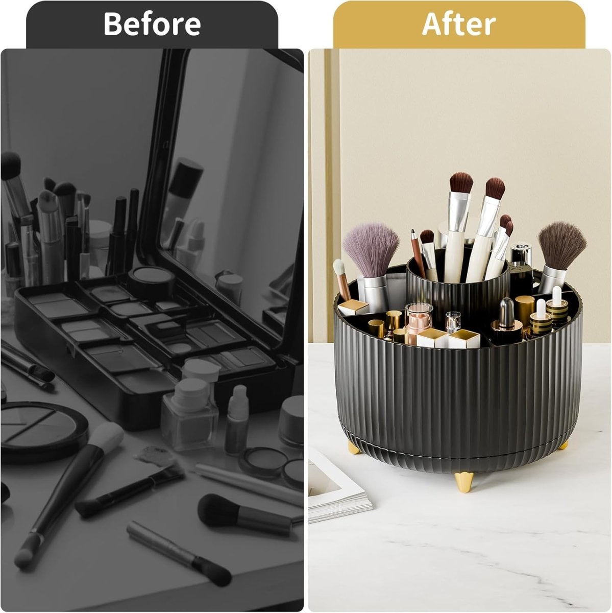 fanado 360° Rotate Makeup Brush Holder Organizer, Makeup Organizers Countertop, Makeup organization and Skincare Storage for Vanity, Desktop, Bathroom (White) - Homesidy.com