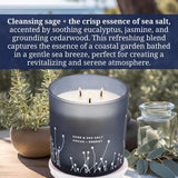 White Sage Sea Salt 3 Wick Candle - Large Soy Scented Candle 14.5 oz - Sage Candle for Cleansing House - Aromatherapy Energy Cleansing Candle for Home, Stress Relief, Women &amp; Men - Homesidy.com