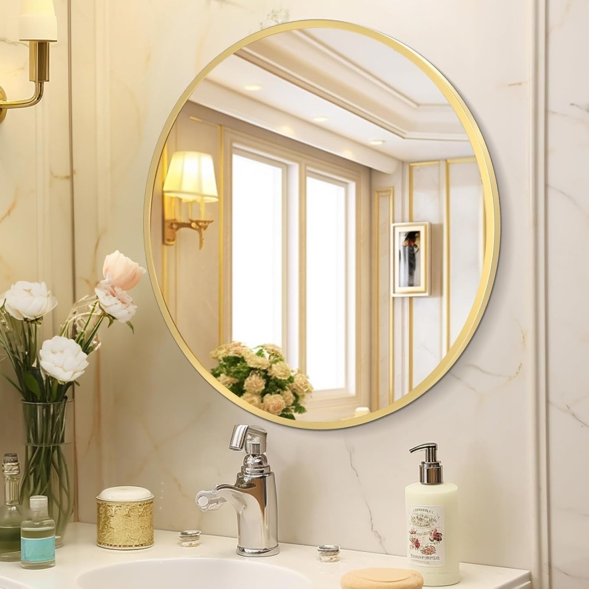 HARRITPURE Round Mirror 30 Black Wall Mounted Circle Mirrors Vanity Mirror with Brushed Aluminum Alloy Frame Modern Decoration for Bathroom, Living Room, Vanity, Bedroom, Entryway - Homesidy.com