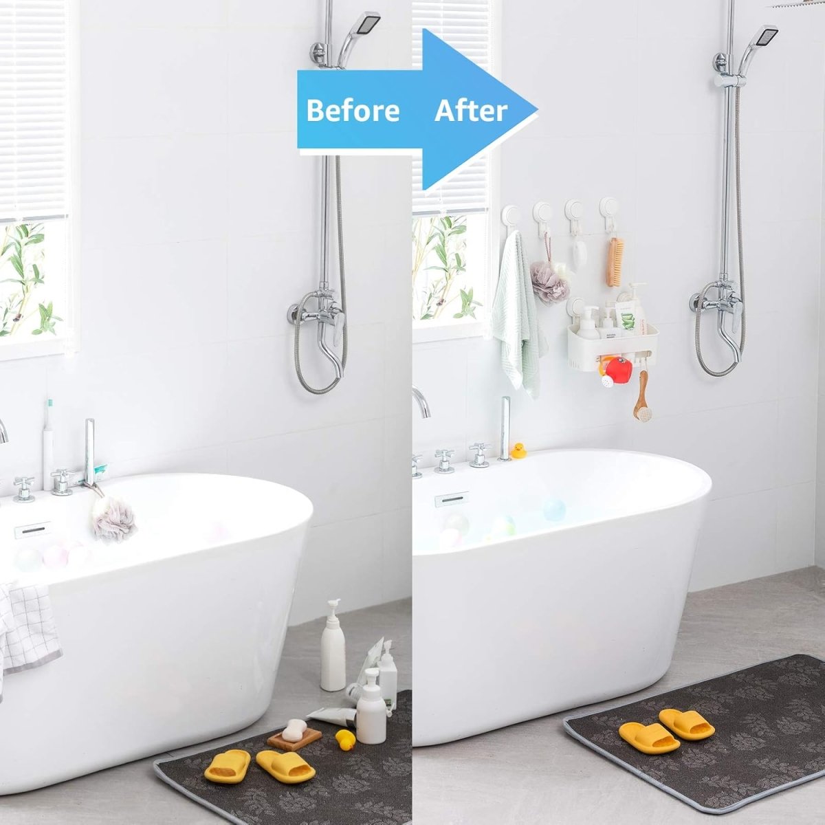 TAILI Shower Caddy Suction Cup 2 Pack with Hooks &amp; Soap holder, Heavy Duty Shower Organizer for Bathroom, No Drilling Bathroom Organizer with Large Capacity, Black Metal Storage Basket - Homesidy.com