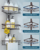 SEIRIONE Rustproof Shower Corner Caddy Organizer for Bathroom, 4 Adjustable Shelves with Tension Pole, for Bathtub Shampoo Accessories Storage Holder, 34 to 116 Inch Height - Homesidy.com