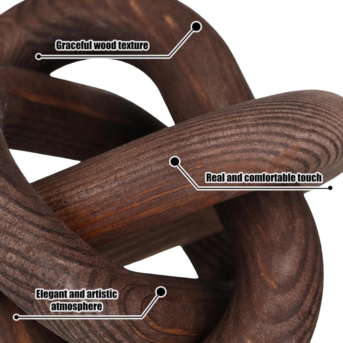 Yalikop 3 Link Wood Knot Decor - Hand Carved Coffee Table Decoration, Boho Chain Link Decor, Modern Shelf, Rustic Objects for Home Living Room Bedroom(White) - Homesidy.com