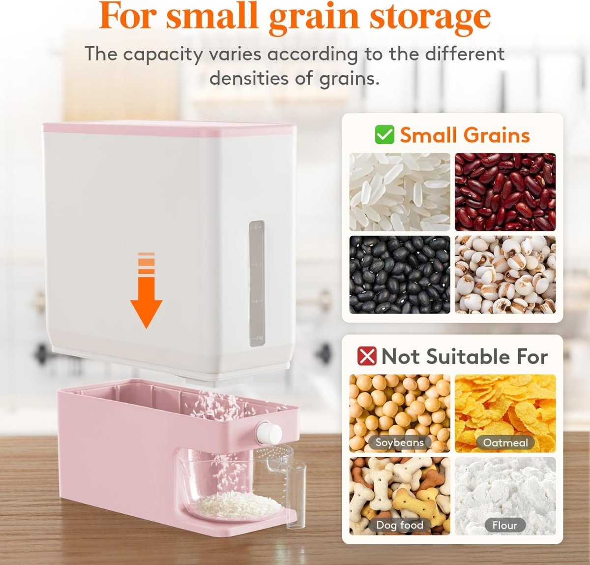 Lifewit Rice Dispenser 25 Lbs(11.3kg), Rice Storage Container Sealed Moisture Proof with Measuring Cup for Kitchen Pantry Household, BPA - Free, 1 Pack - Homesidy.com
