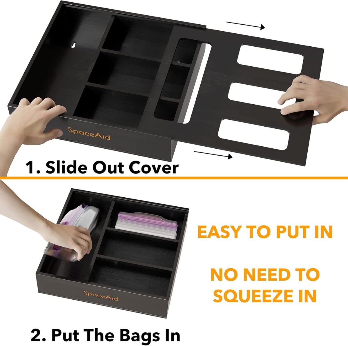 SpaceAid Bag Storage Organizer for Kitchen Drawer, Bamboo Organizer, Compatible with Gallon, Quart, Sandwich and Snack Variety Size Bag (1 Box 4 Slots) - Homesidy.com