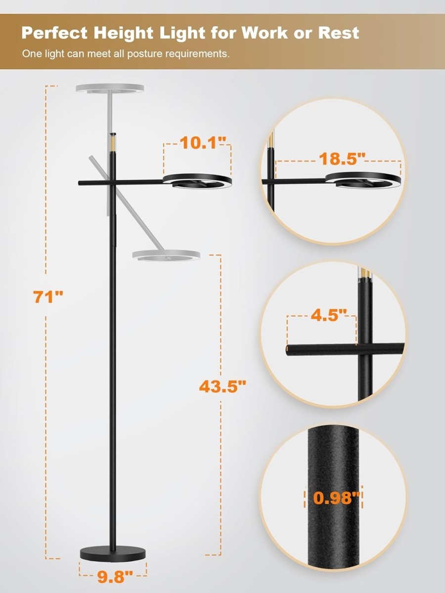 GLOWRIUM Smart Light Therapy Lamp, 10000 Lux UV - Free Sun Lamp, 2700 - 6500K Floor Lamp Therapy Light, Stepless Dimmable Energy Sunlight with App &amp; Remote, Timer, Cozy Light Settings for Winding Down - Homesidy.com