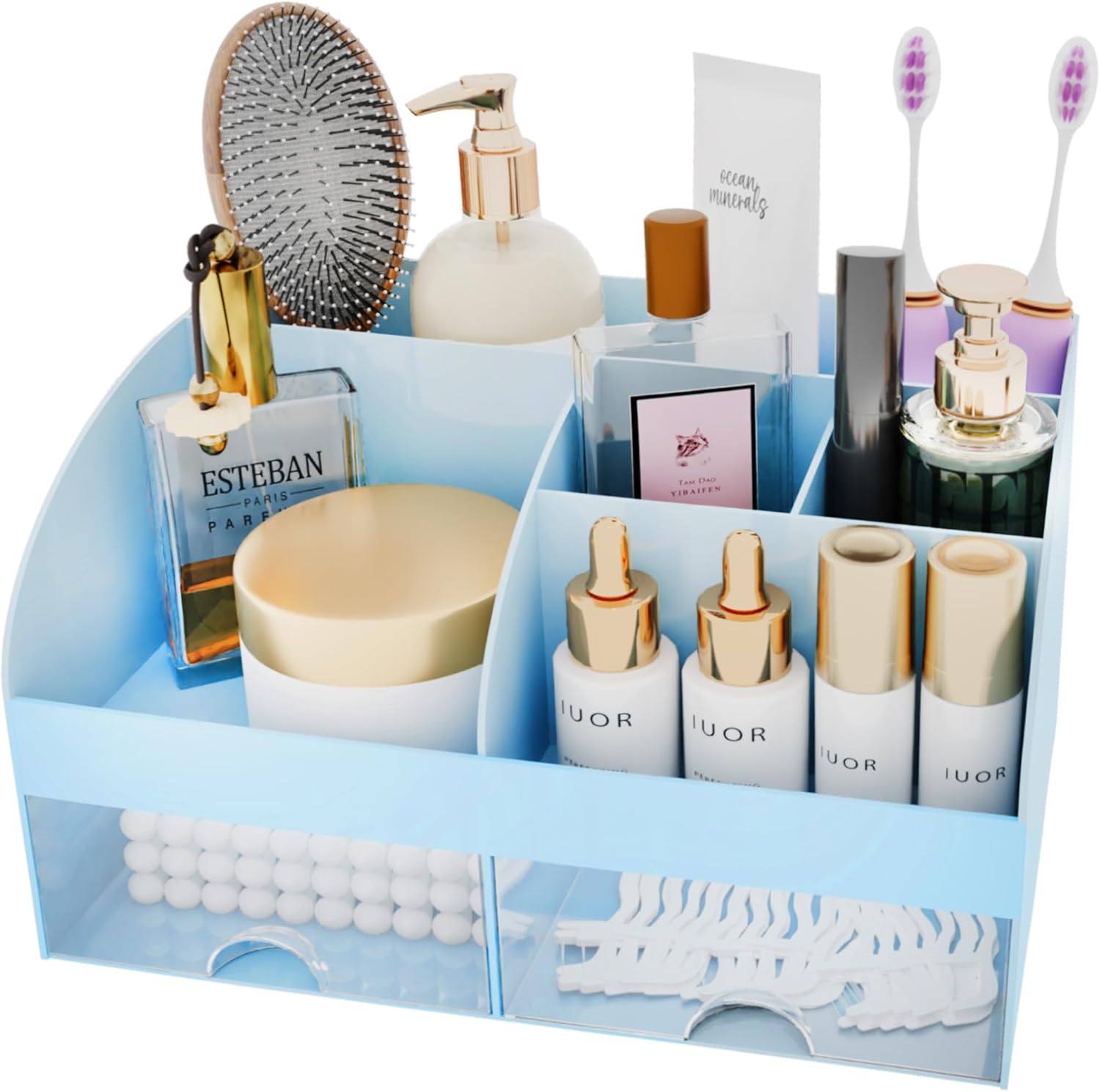 Makeup Organizer with Drawers, Cosmetic Storage for Dresser Vanity and Bathroom Countertop, Beauty Holder for Lipstick Brush, Skincare Organizer for Vanity, Cosmetic Display Case (White) - Homesidy.com