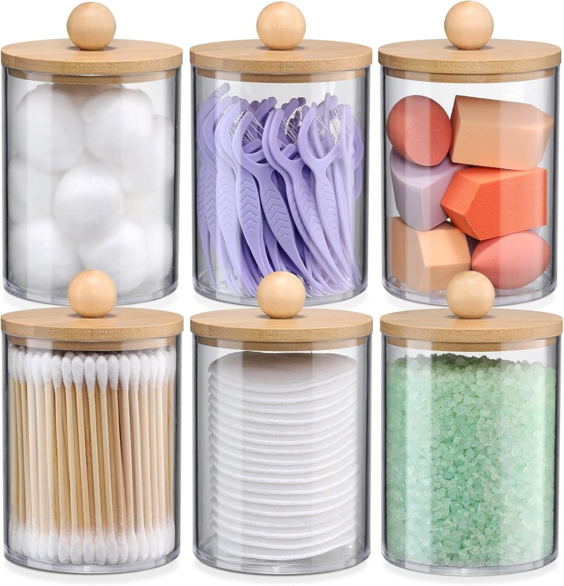 6 - Pack Bamboo Qtip Holders - Bathroom Storage for Cotton Balls, Swabs, Pads, Floss - Homesidy.com