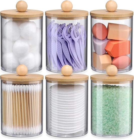 6 - Pack Bamboo Qtip Holders - Bathroom Storage for Cotton Balls, Swabs, Pads, Floss - Homesidy.com