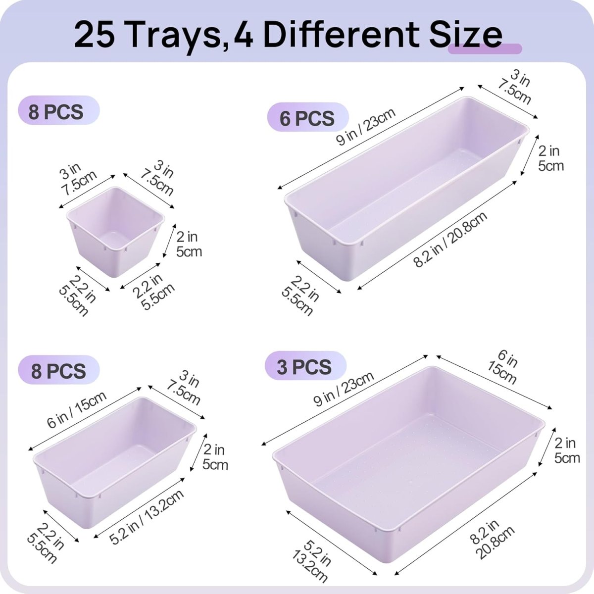 Vtopmart 25 PCS Clear Plastic Drawer Organizers Set, 4 - Size Versatile Bathroom and Vanity Drawer Organizer Trays, Storage Bins for Makeup, Bedroom, Kitchen Gadgets Utensils and Office - Homesidy.com