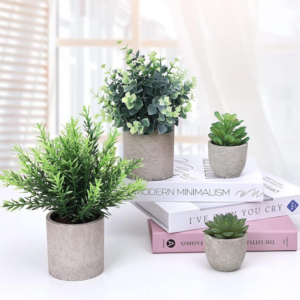 CEWOR 4 Pack Small Fake Plants Eucalyptus Rosemary Succulents Plants Artificial in Pots for Shelf Artificial Greenery Eucalyptus Plant Indoor for Home Bedroom Living Room Decoration - Homesidy.com