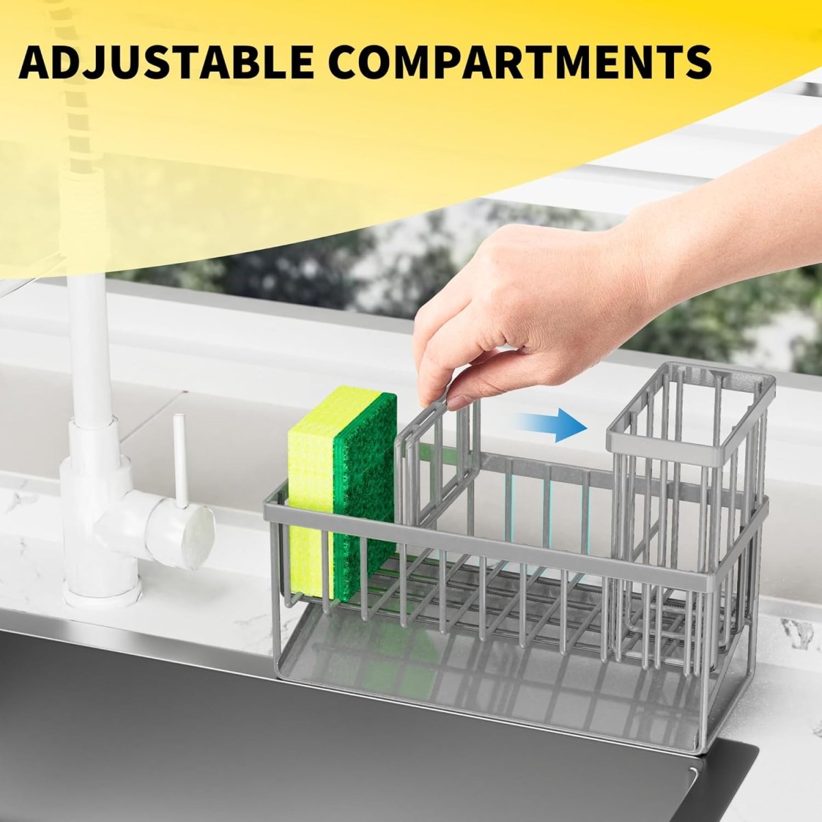 Cisily Kitchen Sink Caddy Organzier with High Brush Holder, Sponge Holder for Sink, 304 Rustproof Stainless, Kitchen Countertop Soap Dispenser Organizer, Kitchen Decor and Accessories - Homesidy.com