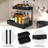 2 Pack Under Sink Organizer 2 Tier Sliding Cabinet Organizers Multi - Purpose Sink Storage Basket L - Shape Narrow Space Storage Shelves with 4 Hook for Kitchen Bathroom Drawer, Black - Homesidy.com
