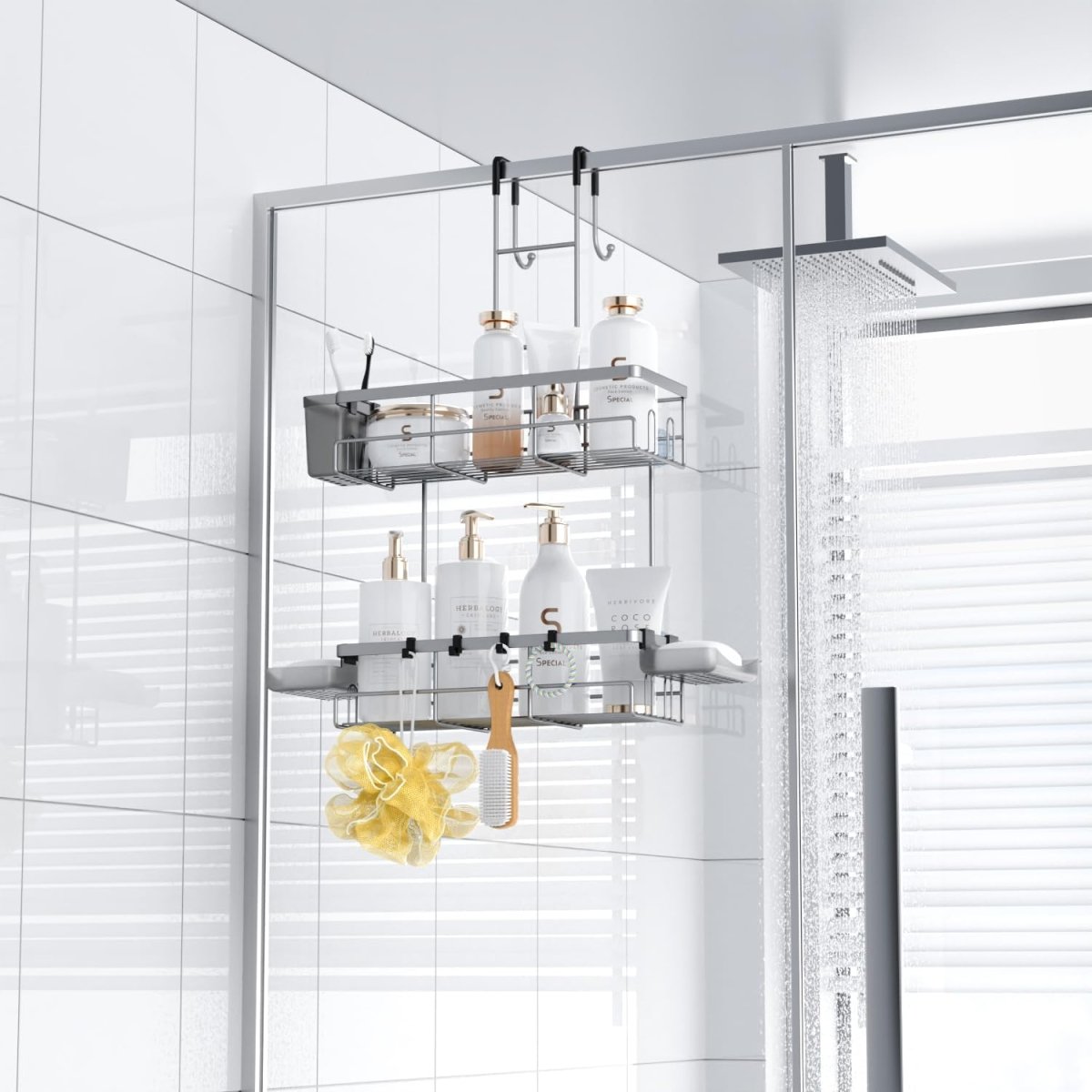 Aitatty Over the Door Shower Caddy Hanging: Black Rustproof Shower Organizer over the Door - No Drilling Bathroom Rack for Inside - Homesidy.com