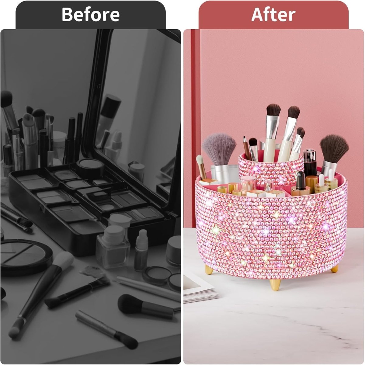 fanado 360° Rotate Makeup Brush Holder Organizer, Makeup Organizers Countertop, Makeup organization and Skincare Storage for Vanity, Desktop, Bathroom (White) - Homesidy.com