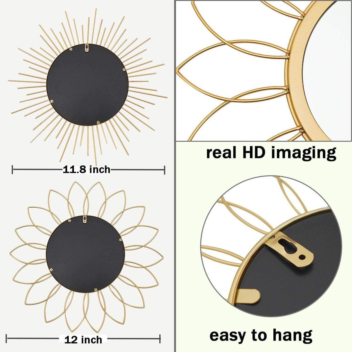 3 Pack Metal Mirrors for Wall Sunburst Wall Mirrors Home Décor Decorative Hanging Wall Art for Living Room Bedroom Entryway (Gold, Flower Sunburst) - Homesidy.com