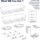 NESOMI Shower Caddy Adhesive Shower Organizer 7 - Pack, Rustproof Stainless Steel Bathroom Shelves, Large Capacity No - Drill Rack Storage Accessories with Soap Dish Toothbrush Holder &amp;24 Hooks Home Decor - Homesidy.com