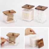 Tbestmax Qtips Holder Bathroom Container, 10 OZ Cotton Ball/Swabs Dispenser, Apothecary Jar Organizer for Storage Brown Wood Lids - Homesidy.com