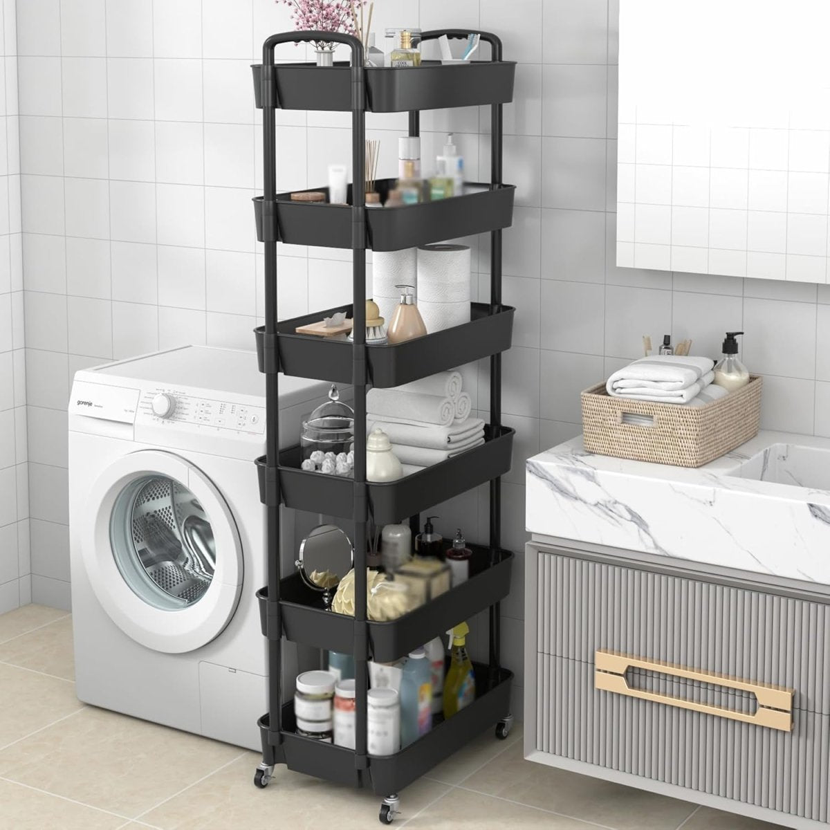 Sywhitta 3 - Tier Plastic Rolling Utility Cart with Handle, Multi - Functional Storage Trolley for Office, Living Room, Kitchen, Movable Storage Organizer with Wheels, White - Homesidy.com