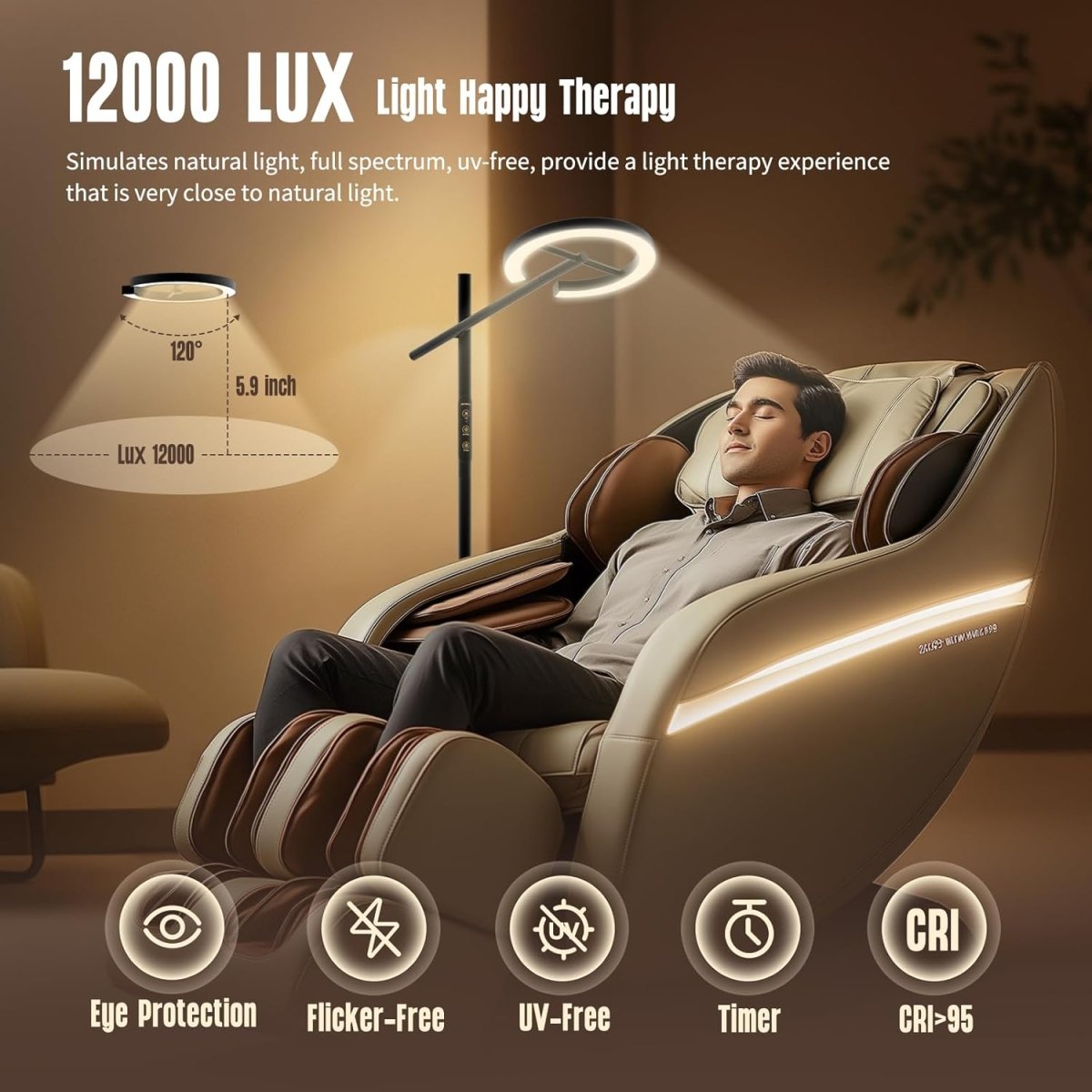 GLOWRIUM Smart Light Therapy Lamp, 10000 Lux UV - Free Sun Lamp, 2700 - 6500K Floor Lamp Therapy Light, Stepless Dimmable Energy Sunlight with App &amp; Remote, Timer, Cozy Light Settings for Winding Down - Homesidy.com