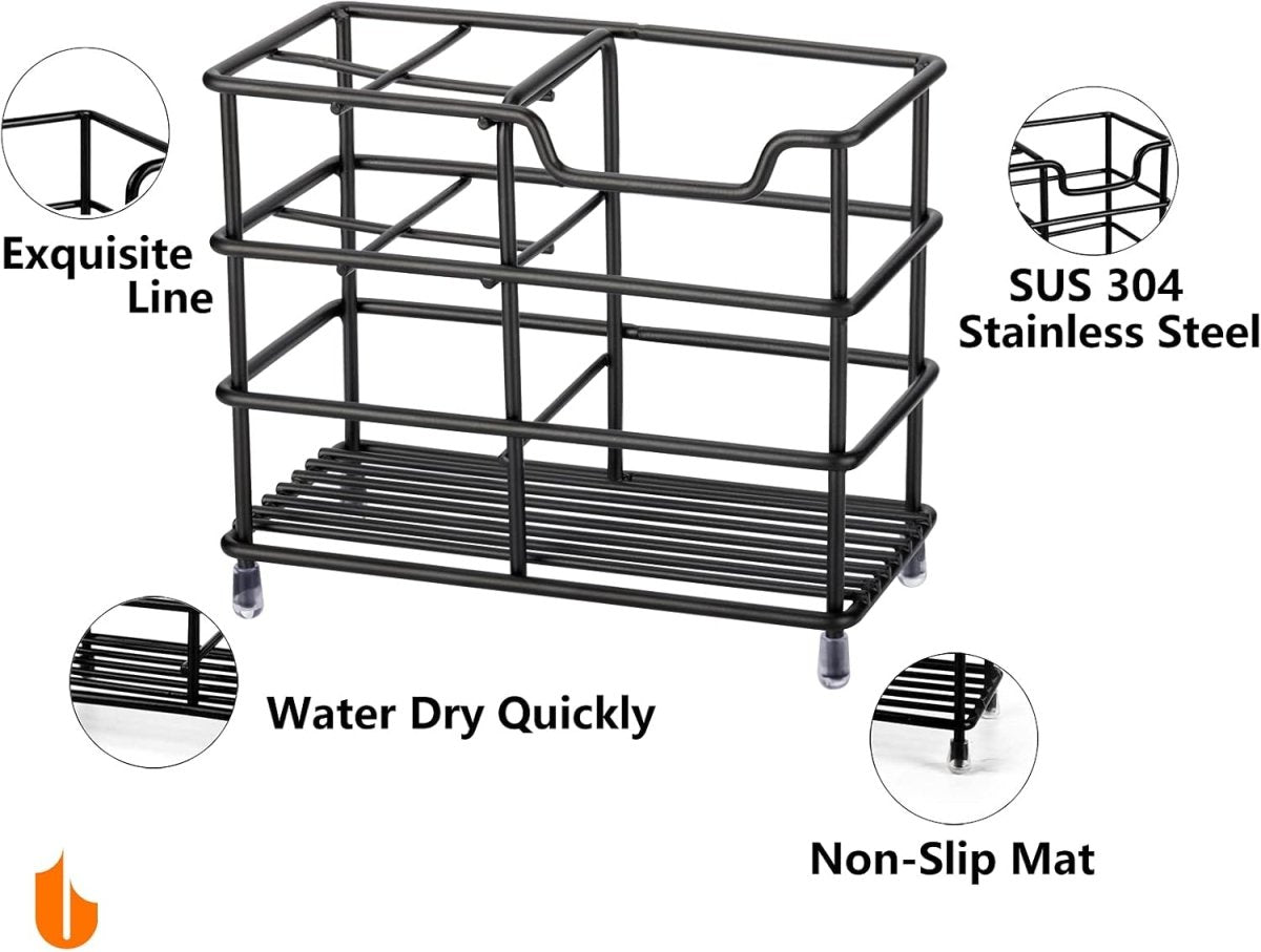 Urbanstrive 304 Stainless Steel Bathroom Toothbrush Holder Toothpaste Holder Stand Bathroom Accessories Organizer (Black, Small) - Homesidy.com