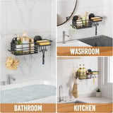 LEVERLOC Shower Caddy Suction Cup, 2 Pack Shower Shelves for Inside Shower with Hooks &amp; Soap Holder, NO - Drilling Bathroom Shower Organizer, Rustproof Meatl Shower Holder Storage, Black - Homesidy.com