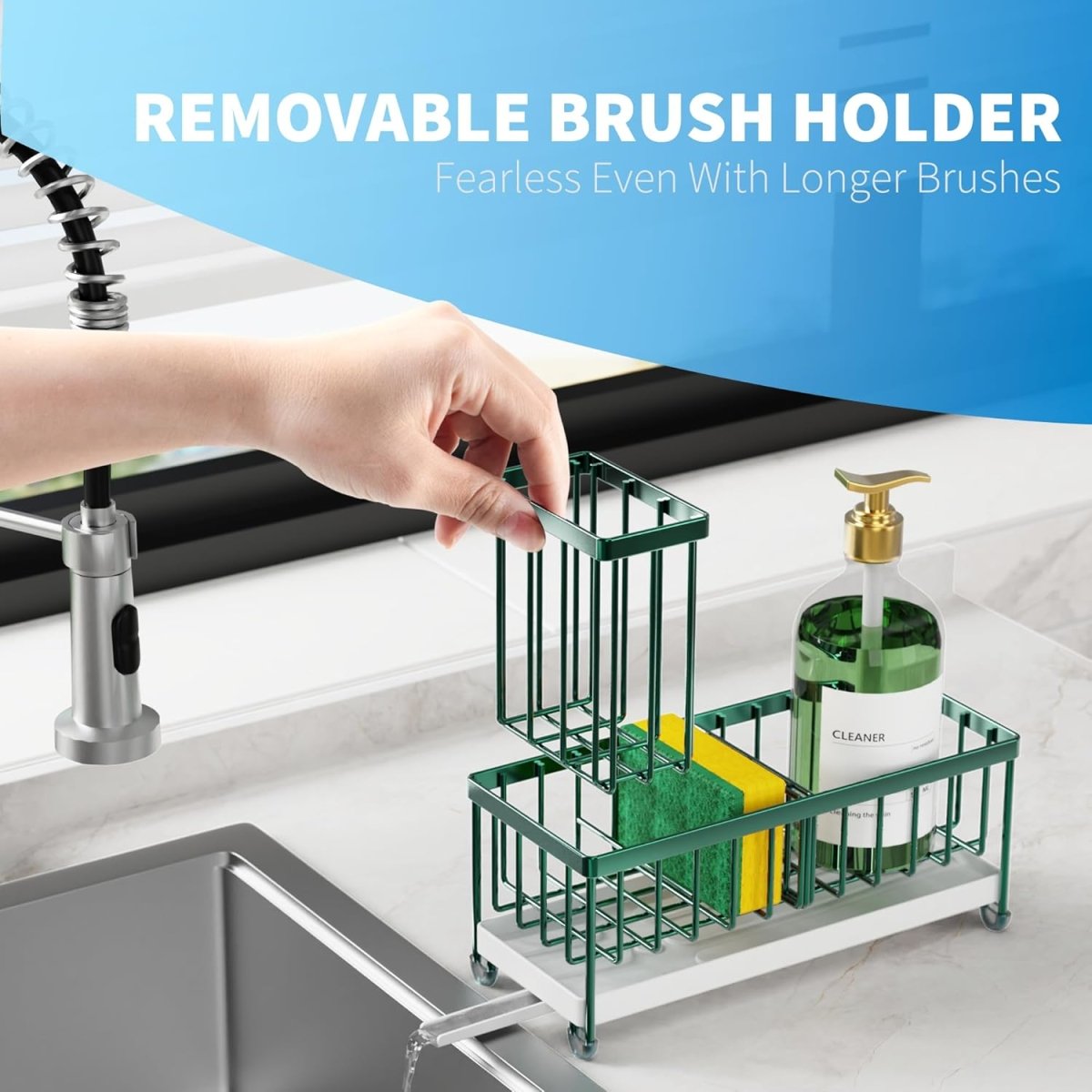 Cisily Black Sponge Holder for Kitchen Sink, Sink Caddy Organizer with High Brush Holder, Kitchen Countertop Organizers and Storage Essentials, Rustproof 304 Stainless Steel, Soap Dispenser Organize - Homesidy.com