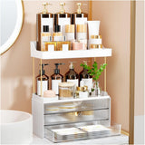 StorBin 3 Drawers Makeup Organizer - 5 Tier Bathroom Counter Organizers and Storage, Versatile Perfume Vanity Organizer, Ideal for Cosmetic, Large Skincare, Face Mask, Office Supplies, Amber - Homesidy.com