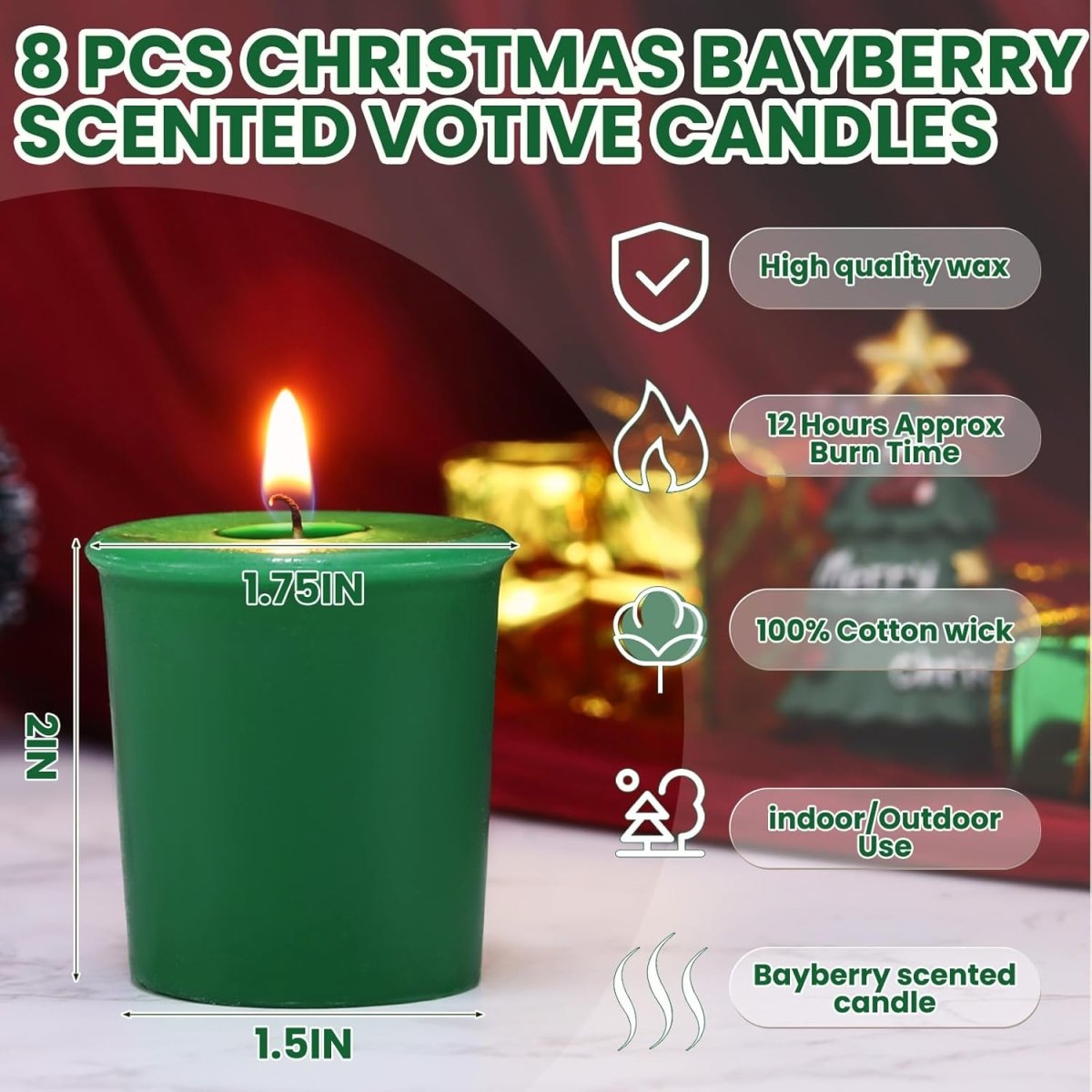 Conelist 8 Pcs Christmas Bayberry Scented Votive Candles Beeswax Blend Candle Gift Box Green Bayberry Scented Wax with Cotton Wick for Xmas Winter Holiday Gifts Collection - Homesidy.com