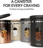 Veken Coffee Canister with Window,Airtight Stainless Steel Pantry Container,Home Kitchen Food Storage Organizers for Ground,Beans,Espresso,Rice,Tea,Sugar,Cereal, Flour,Bar Accessories,Gifts,22OZ,Black - Homesidy.com
