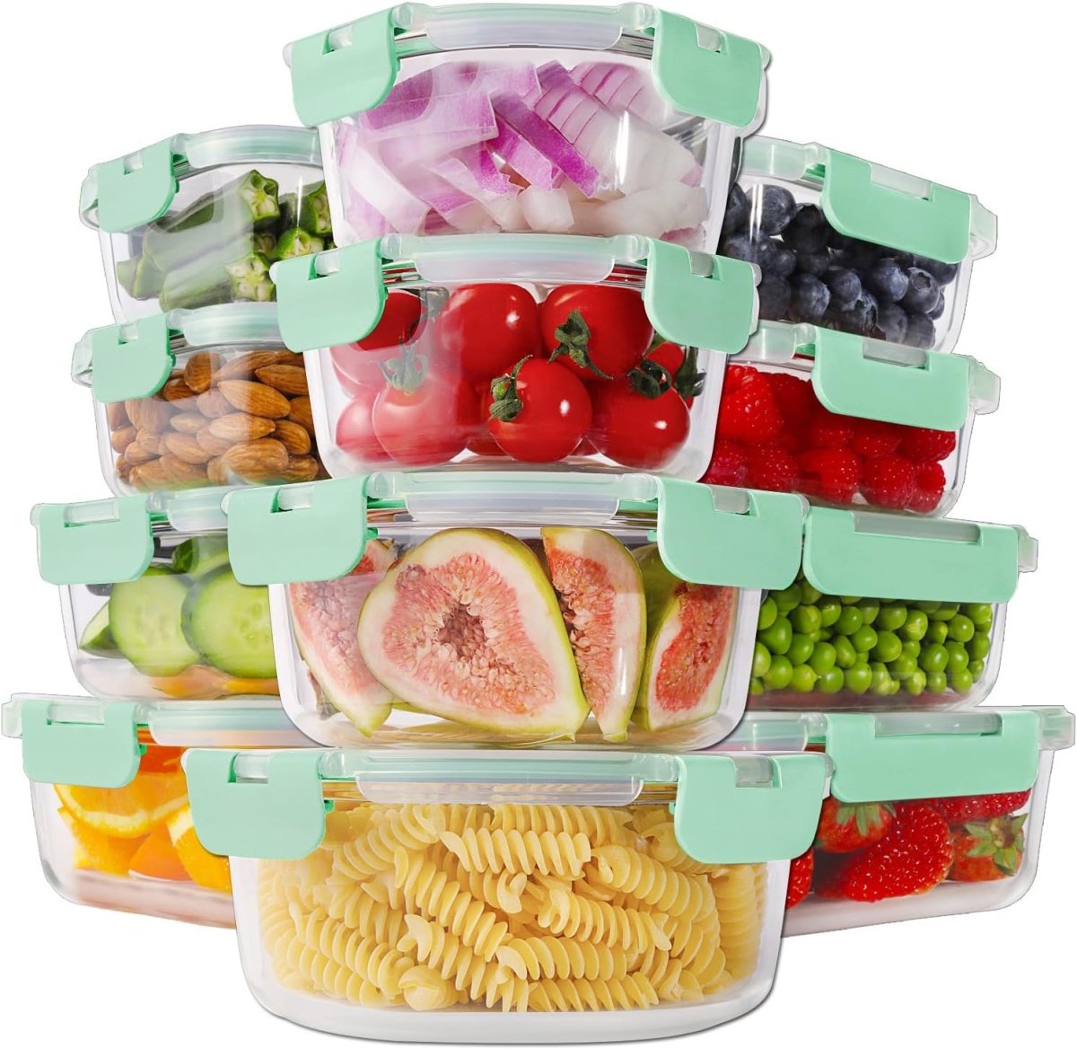HOMBERKING 24pc Borosilicate Glass Food Storage Containers with Lids, Glass Meal Prep Containers with Leak Proof Snap Lock Lids, Airtight Bento Lunch Boxes, Kitchen Storage (12 lids &amp; 12 Containers) - Homesidy.com