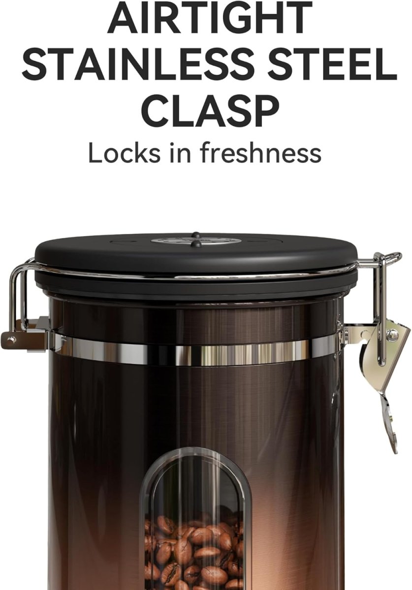 Veken Coffee Canister with Window,Airtight Stainless Steel Pantry Container,Home Kitchen Food Storage Organizers for Ground,Beans,Espresso,Rice,Tea,Sugar,Cereal, Flour,Bar Accessories,Gifts,22OZ,Black - Homesidy.com