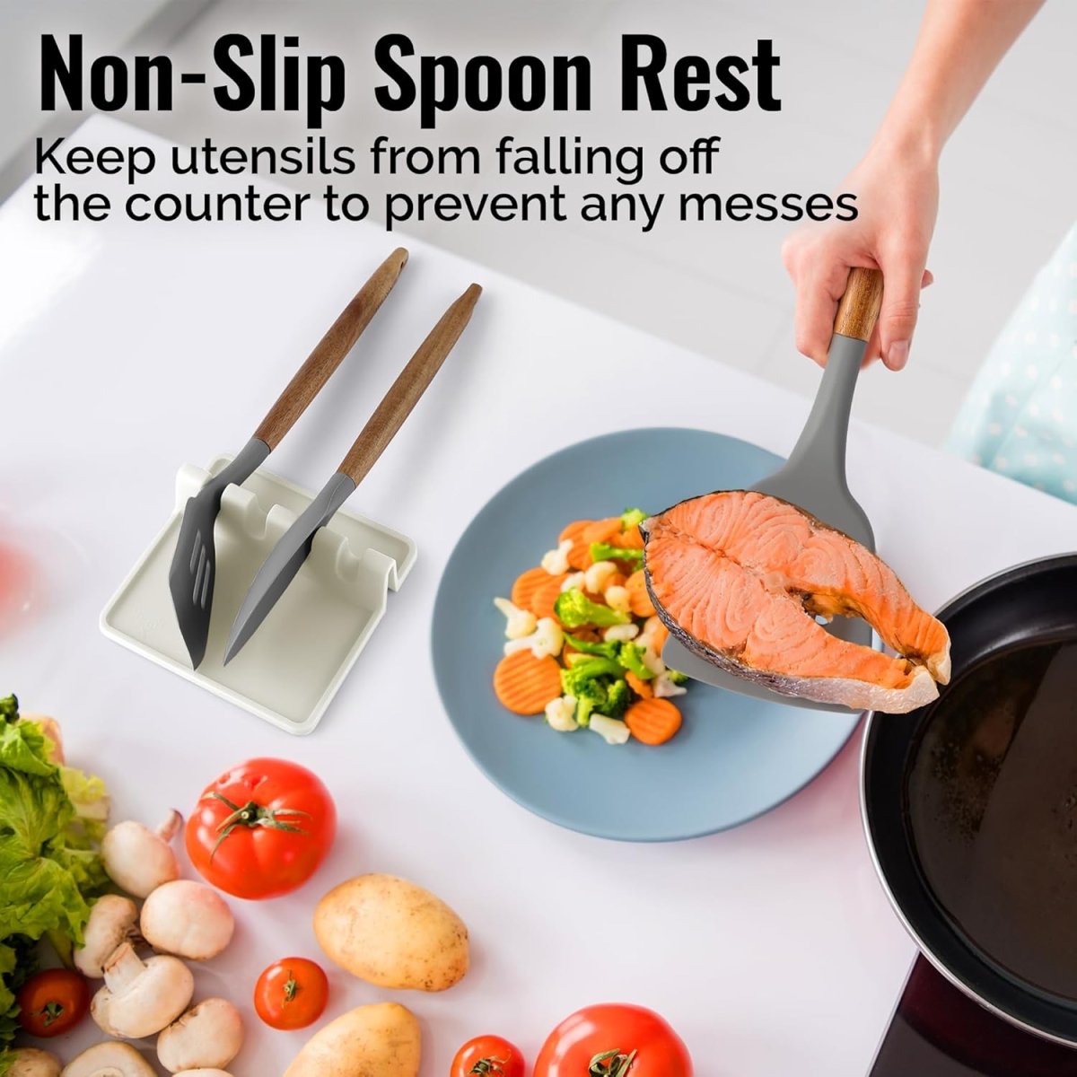 Zulay Kitchen Spoon Rest for Multiple Utensils High Heat - Resistant Silicone Drip Pad, BPA - Free Spoon Holder for Stove Top, Kitchen Gadget Holder for Ladles, Tongs, Cooking Spatula - Makes Great Gift - Homesidy.com