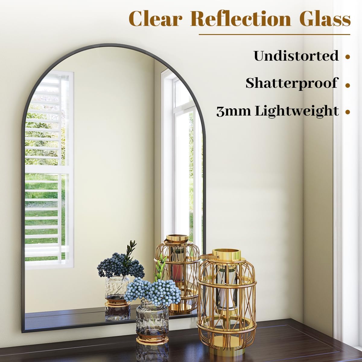 VooBang Arched Wall Mirror, 30 x 38 inch Arch Bathroom Mirror, Wall Mounted Vanity Mirror with Arch Metal Frame, Modern Bathroom Vanity Mirror for Bedroom, Living Room, Hanging or Leaning, Black - Homesidy.com