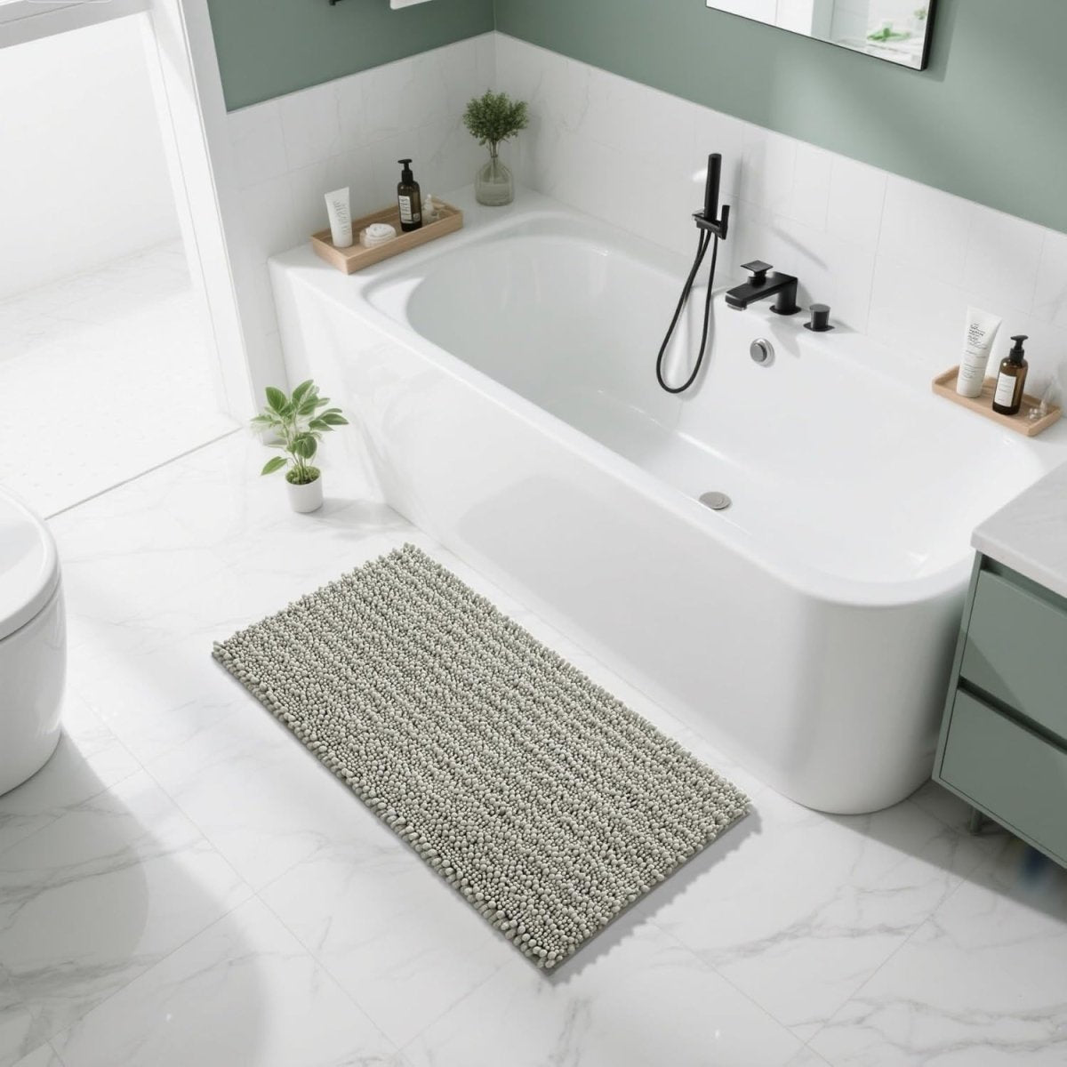 Yimobra Bathroom Rugs Non Slip Washable - Ultra Soft Absorbent Chenille Bath Mat, Quick Dry Shaggy Floor Carpet for Tub Shower, Gray Home Decor Accessories, 24x17 Inch - Homesidy.com