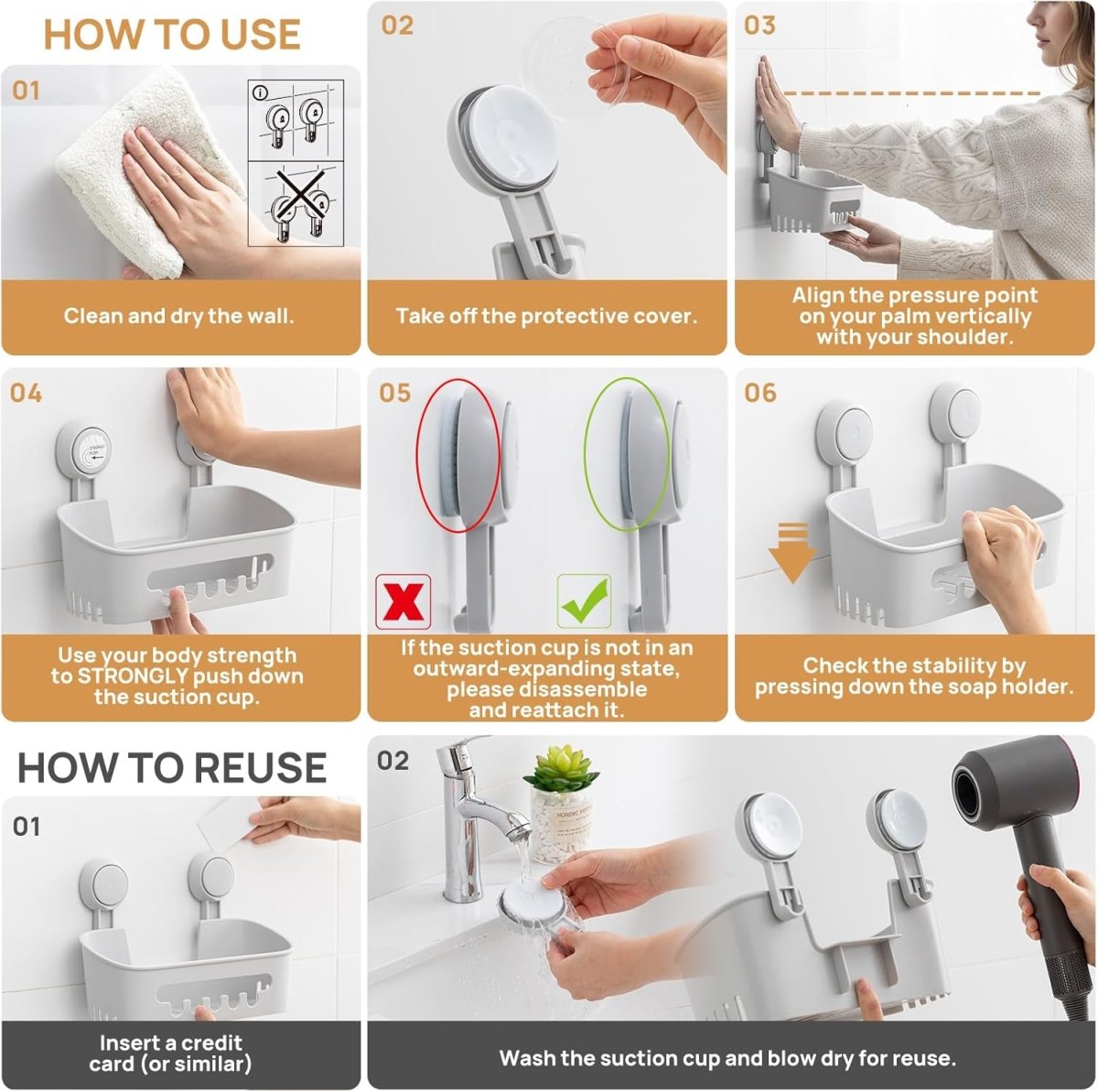LEVERLOC Shower Caddy Suction Cup, Shower Organizer Removable Bathroom Shelf, Storage Suction Powerful Max Hold 22lbs Bathroom Caddy Waterproof Holder, White - Homesidy.com