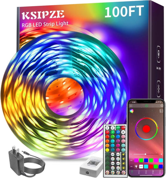 KSIPZE 100ft Led Strip Lights RGB Music Sync Color Changing Led Lights with Smart App Control Remote Led Lights for Bedroom Room Lighting Flexible Home Décor - Homesidy.com