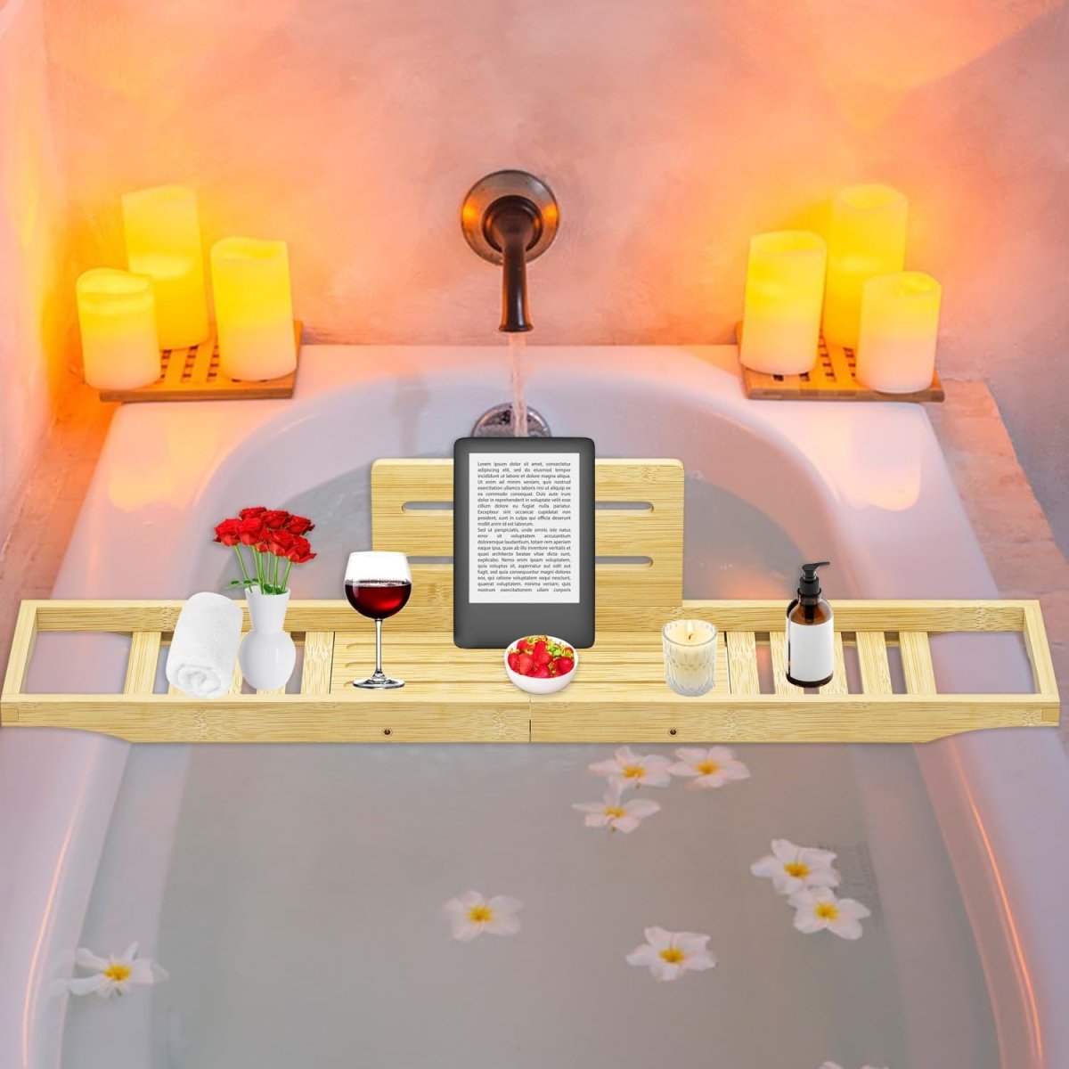 Bathtub Tray Caddy - Bath Tray - Bath Tub Tray Caddy - Bamboo Bath Table Tray for Tub - Expandable Size, Fits Most Tubs - Homesidy.com