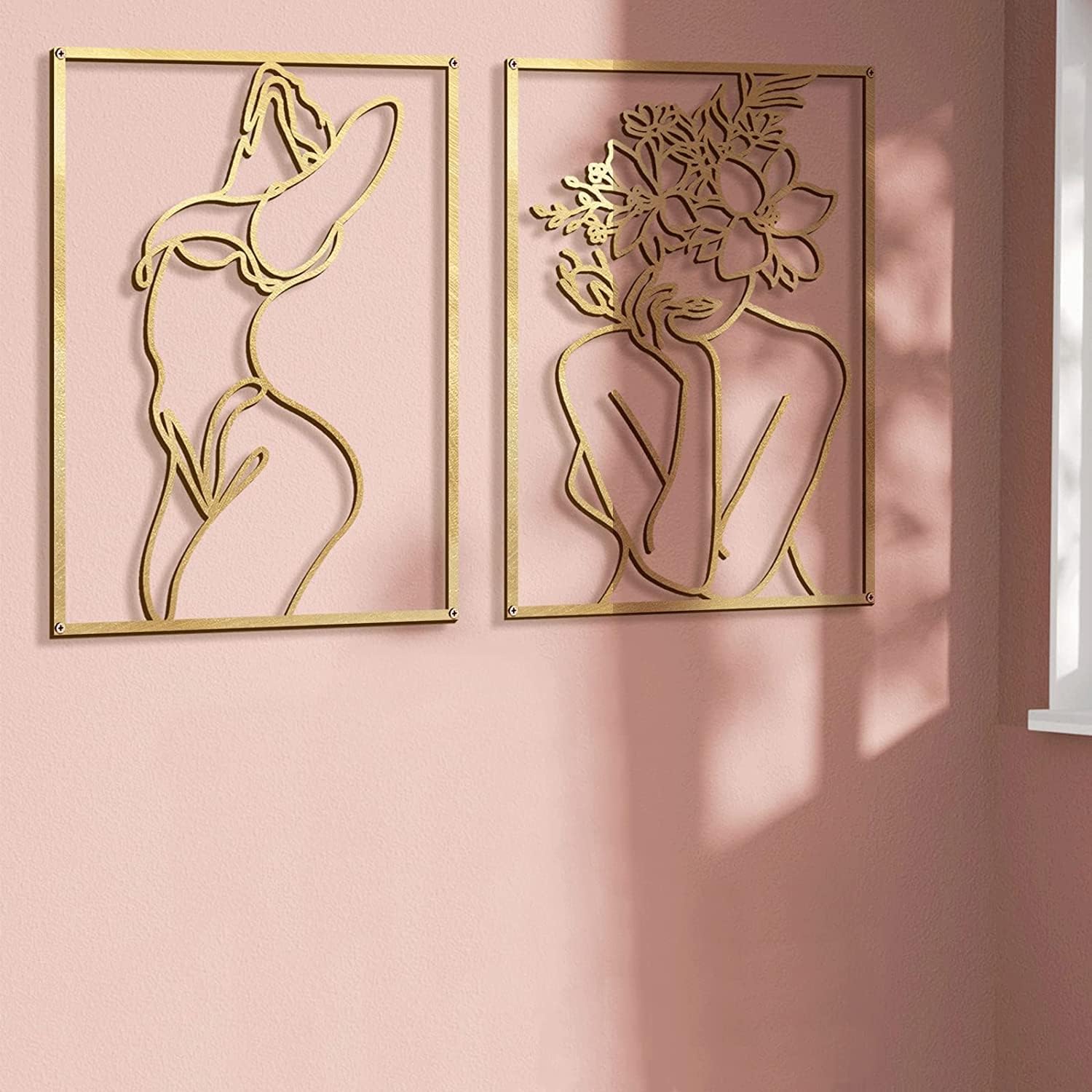 Glamativity 4 Pack Gold Wall Art Decor, Minimalist Single Line Real Metal Wall Art, Womans Body Shape Abstract Wall Art (Gold Classic Style, 17 x 11.8) - Homesidy.com