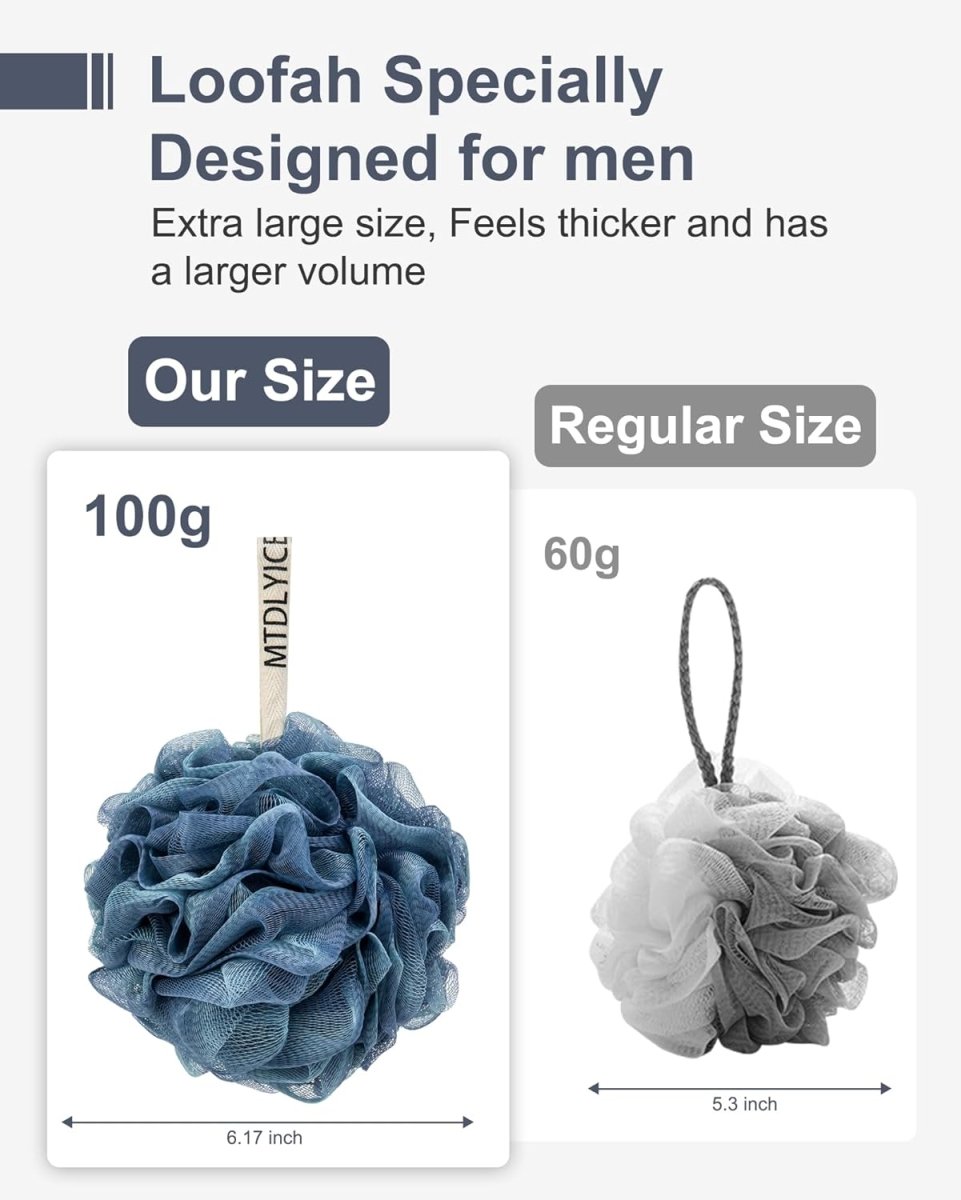 MTDLYICE Loofah Sponge, XXL Large Loofah 100g 4 Pack, Bath Sponge Soft Mesh Shower Loofah for Men, Body Scrub, Shower Pouf Bath Accessories, for Body Wash, Soap (Blue Gray) - Homesidy.com