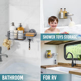 TAILI Shower Caddy Suction Cup 2 Pack with Hooks &amp; Soap holder, Heavy Duty Shower Organizer for Bathroom, No Drilling Bathroom Organizer with Large Capacity, Black Metal Storage Basket - Homesidy.com