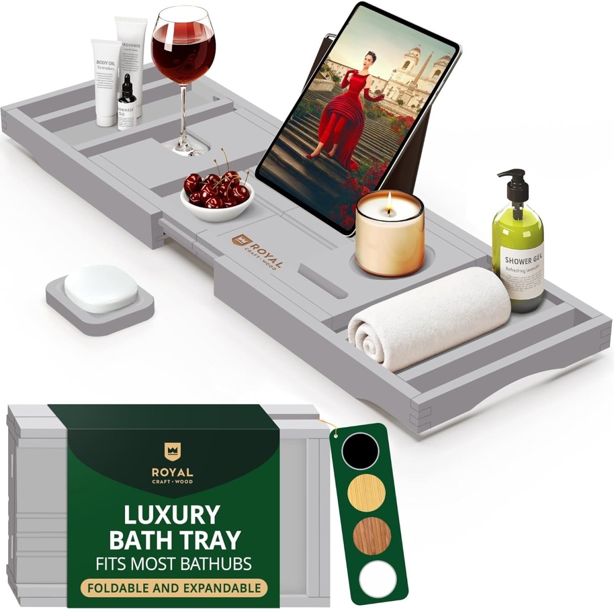 ROYAL CRAFT WOOD Bathtub Tray Caddy for Tub, Bamboo Bath Shelf, Premium Foldable Wood Bath Table, Expandable Bathtub &amp; Bathroom Accessories, New Home Gifts for Mom, Housewarming, Anniversary, Wedding - Homesidy.com