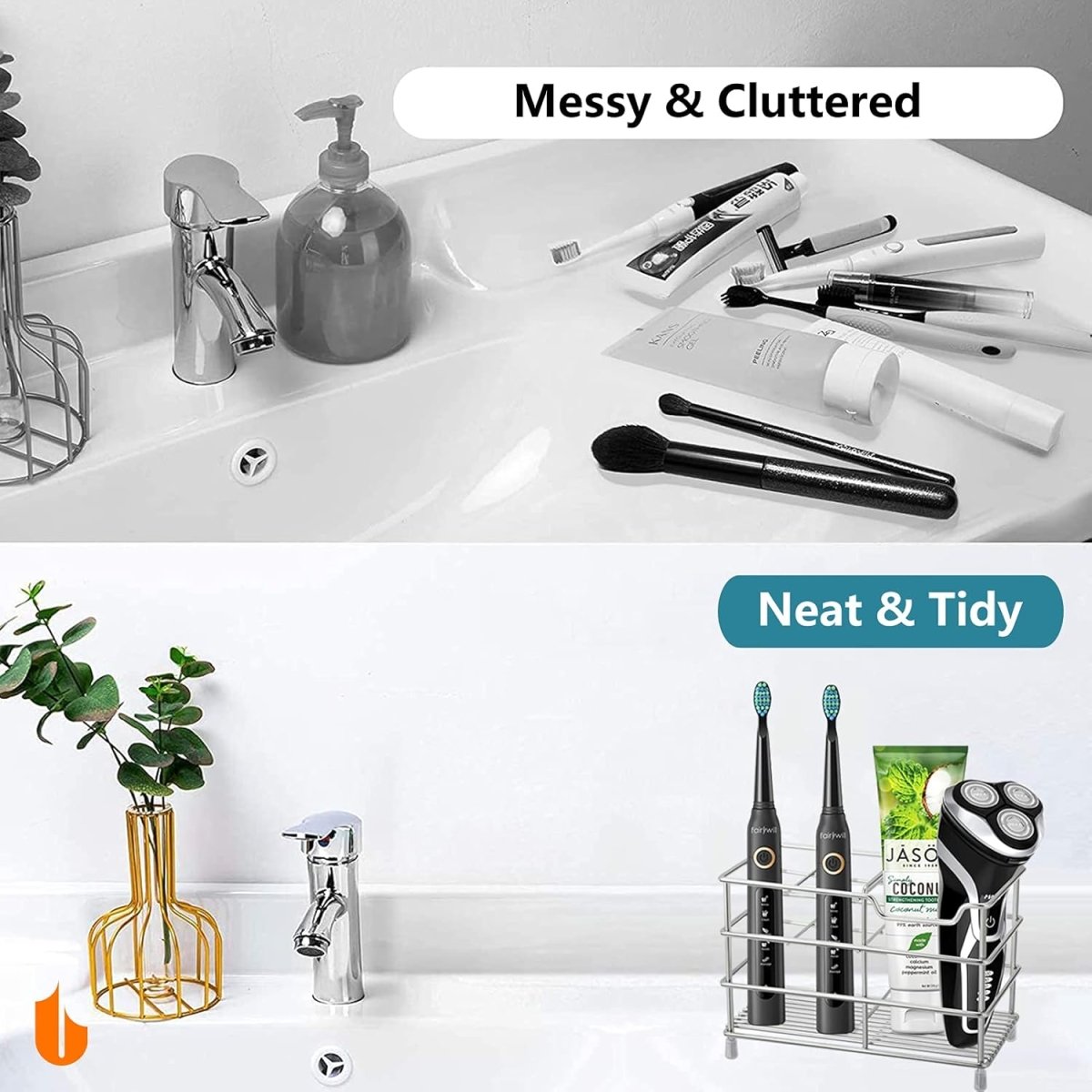 Urbanstrive 304 Stainless Steel Bathroom Toothbrush Holder Toothpaste Holder Stand Bathroom Accessories Organizer (Black, Small) - Homesidy.com