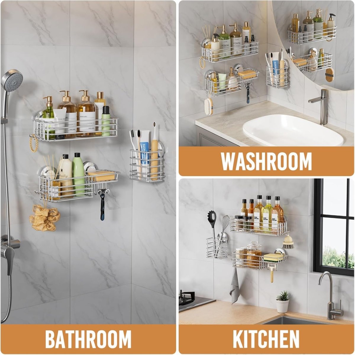 LEVERLOC Shower Caddy Suction Cup, 2 Pack Shower Shelves for Inside Shower with Hooks &amp; Soap Holder, NO - Drilling Bathroom Shower Organizer, Rustproof Meatl Shower Holder Storage, Black - Homesidy.com